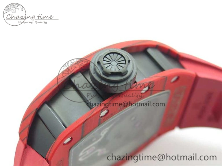 RM052-01 Tourbillon PVD Red Bezel JBF Best Edition Skeleton Dial on Red Rubber Strap