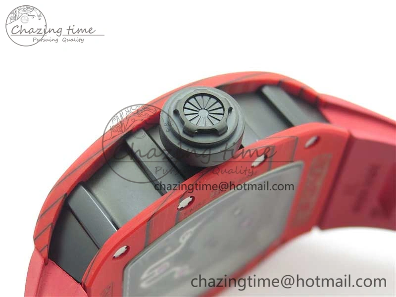 RM052-01 Tourbillon PVD Red Bezel JBF Best Edition Skeleton Dial on Red Rubber Strap