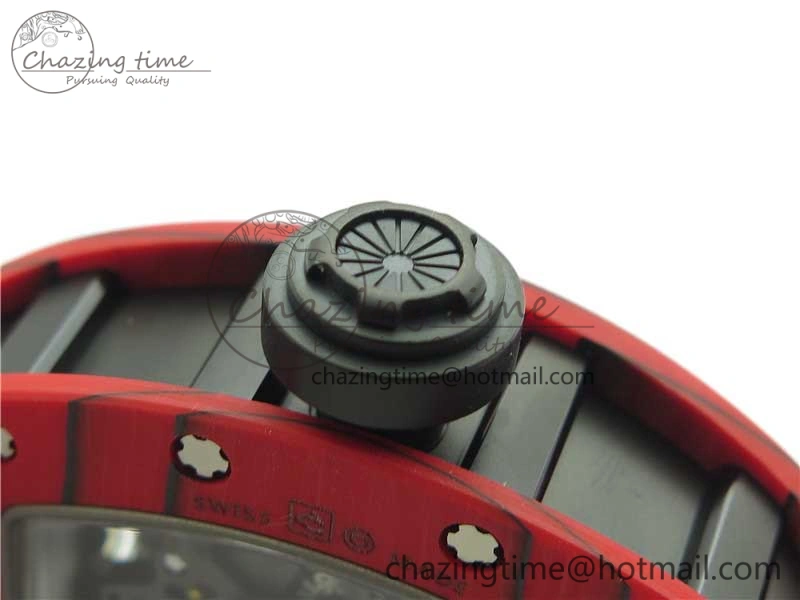 RM052-01 Tourbillon PVD Red Bezel JBF Best Edition Skeleton Dial on Red Rubber Strap
