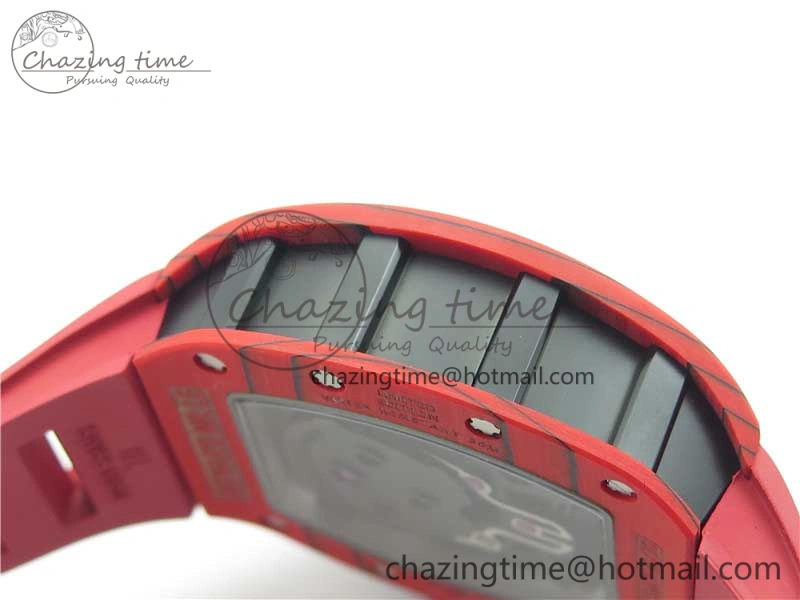 RM052-01 Tourbillon PVD Red Bezel JBF Best Edition Skeleton Dial on Red Rubber Strap