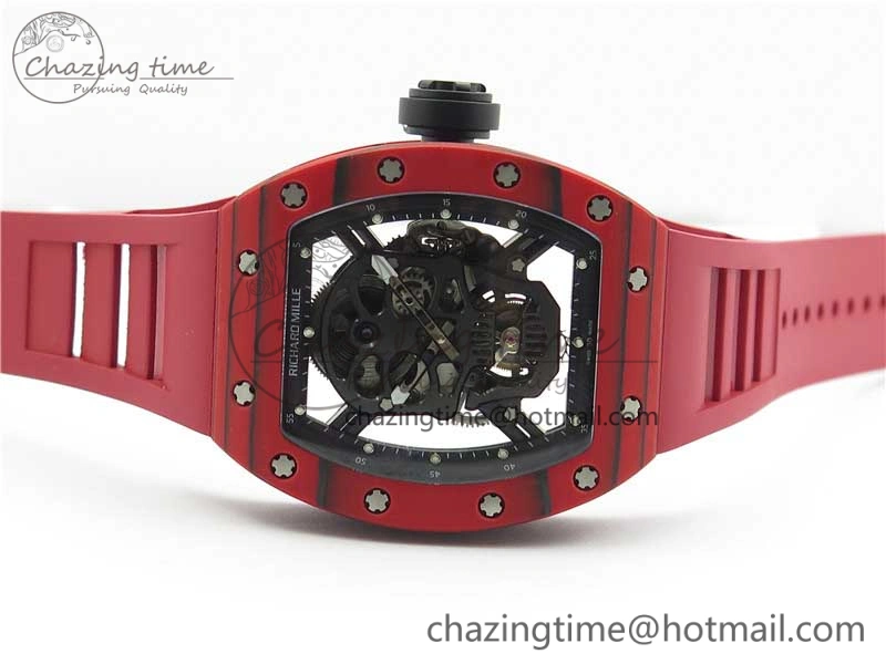 RM052-01 Tourbillon PVD Red Bezel JBF Best Edition Skeleton Dial on Red Rubber Strap