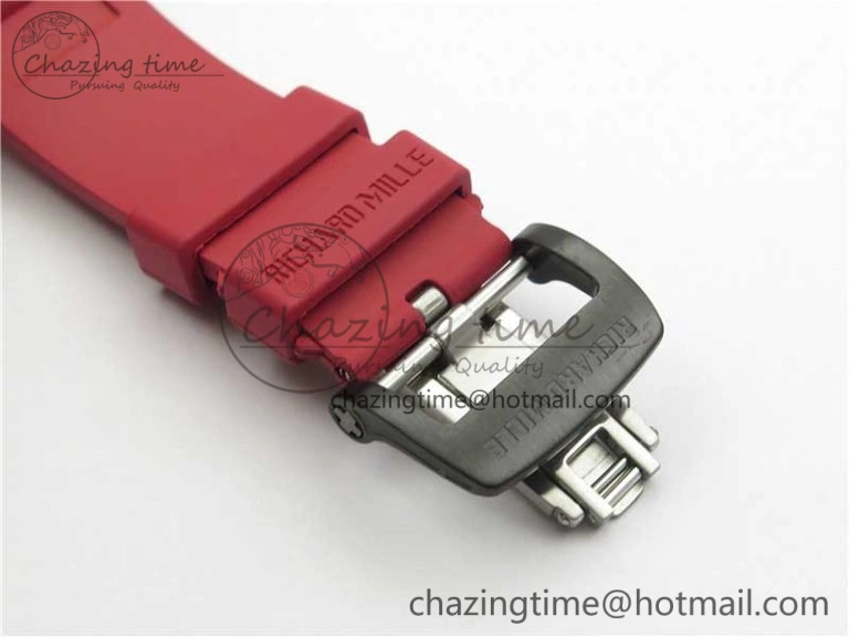 RM052-01 Tourbillon PVD Red Bezel JBF Best Edition Skeleton Dial on Red Rubber Strap