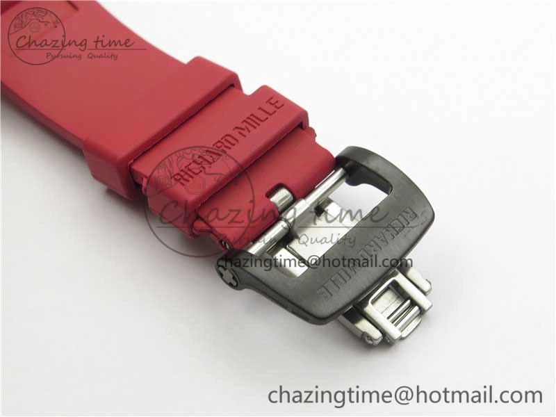 RM052-01 Tourbillon PVD Red Bezel JBF Best Edition Skeleton Dial on Red Rubber Strap