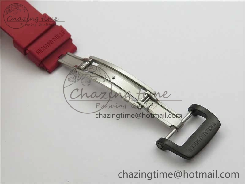 RM052-01 Tourbillon PVD Red Bezel JBF Best Edition Skeleton Dial on Red Rubber Strap
