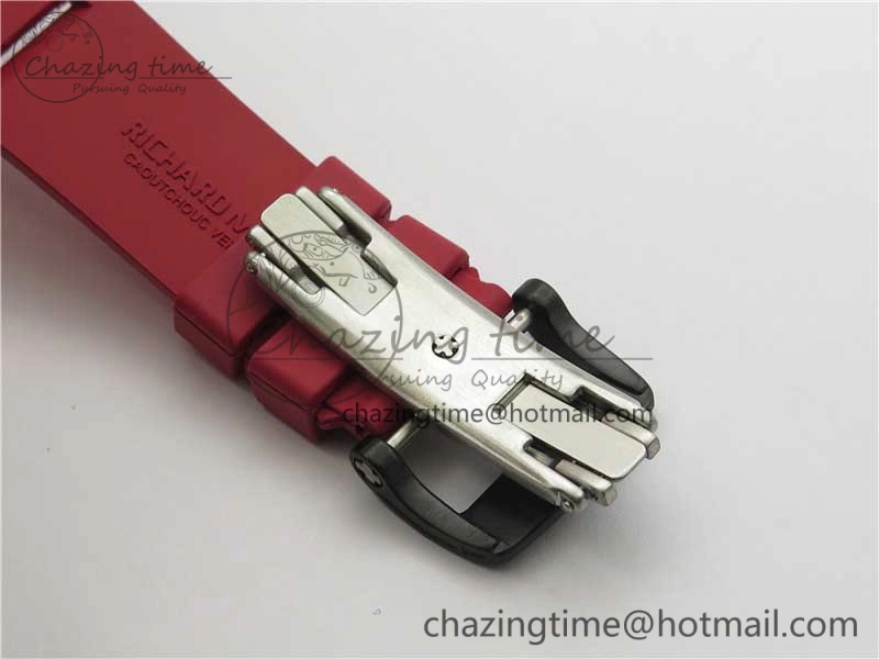 RM052-01 Tourbillon PVD Red Bezel JBF Best Edition Skeleton Dial on Red Rubber Strap