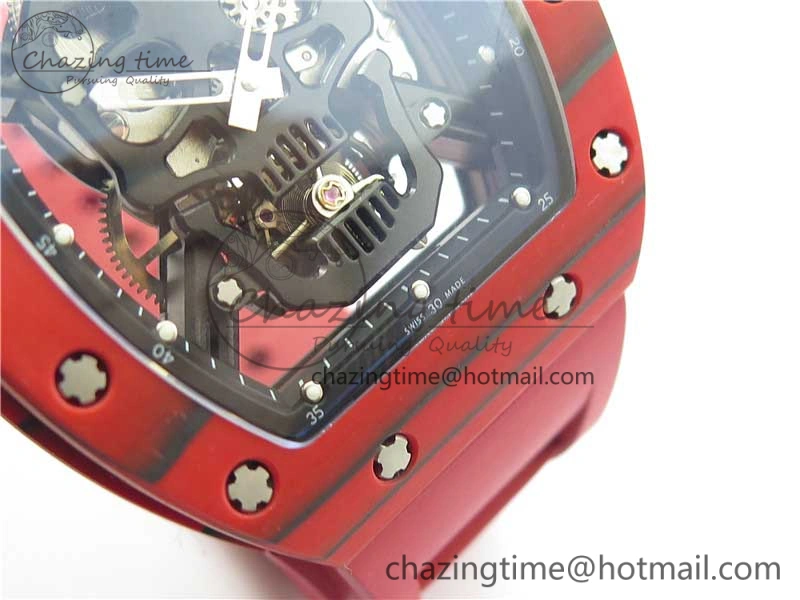 RM052-01 Tourbillon PVD Red Bezel JBF Best Edition Skeleton Dial on Red Rubber Strap