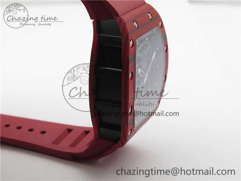 RM052-01 Tourbillon PVD Red Bezel JBF Best Edition Skeleton Dial on Red Rubber Strap