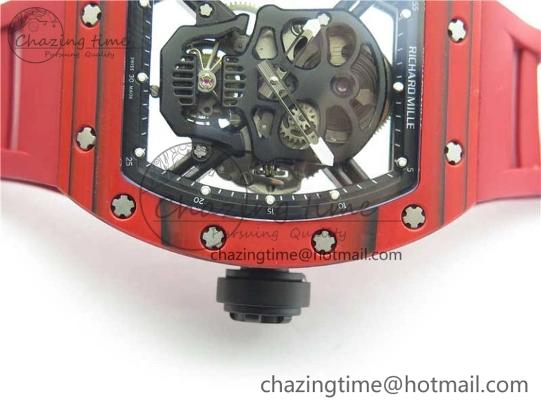 RM052-01 Tourbillon PVD Red Bezel JBF Best Edition Skeleton Dial on Red Rubber Strap