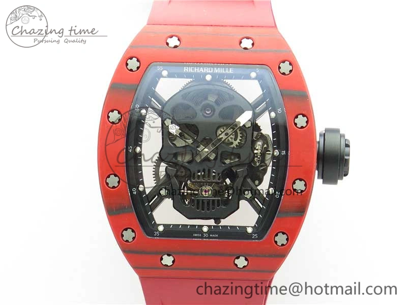 RM052-01 Tourbillon PVD Red Bezel JBF Best Edition Skeleton Dial on Red Rubber Strap