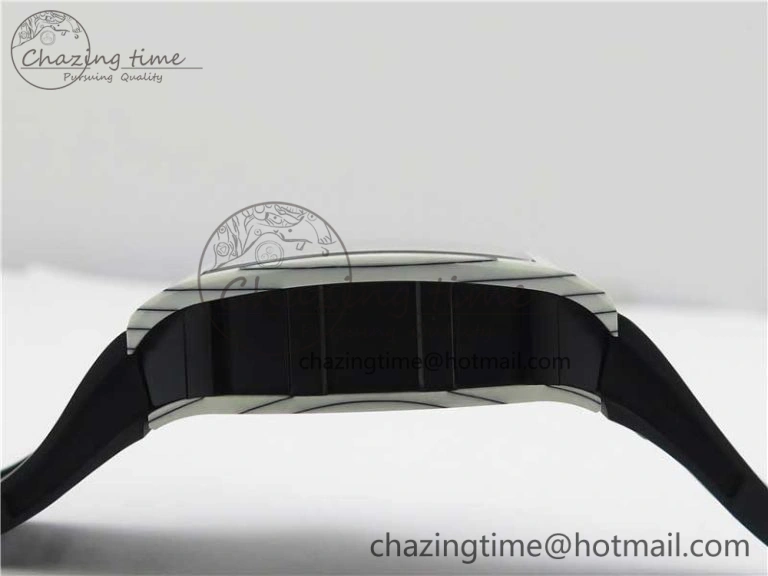 RM052-01 Tourbillon PVD White Bezel JBF Best Edition Skeleton Dial on Black Rubber Strap