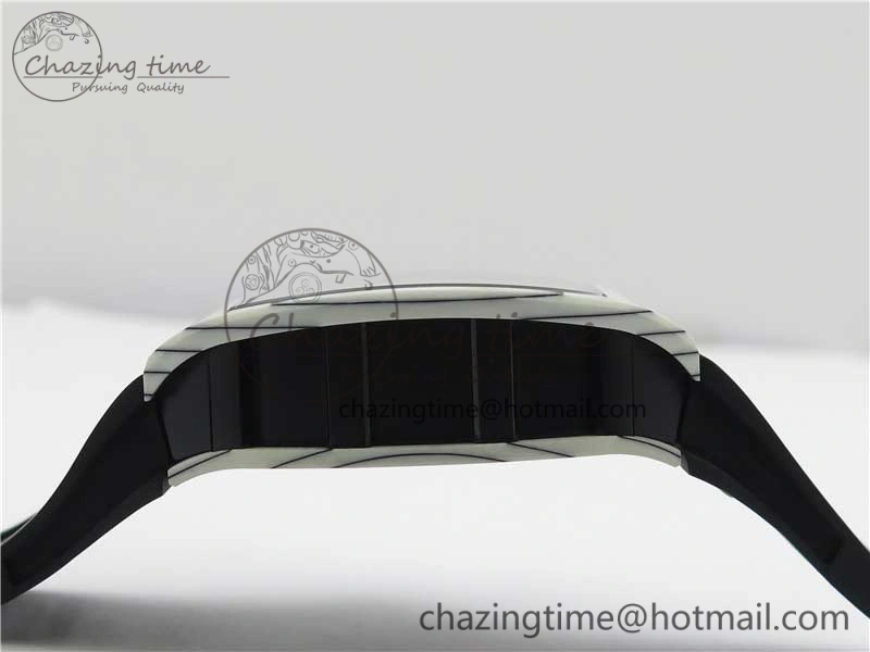 RM052-01 Tourbillon PVD White Bezel JBF Best Edition Skeleton Dial on Black Rubber Strap