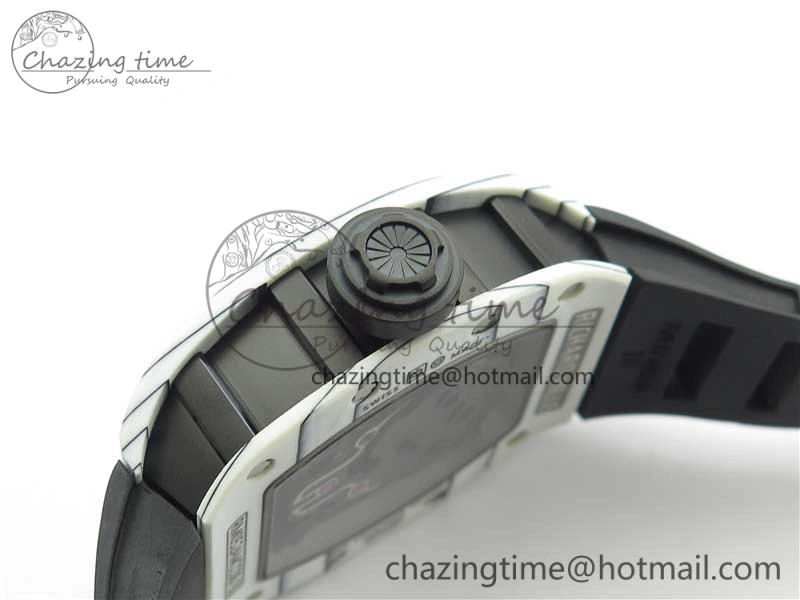 RM052-01 Tourbillon PVD White Bezel JBF Best Edition Skeleton Dial on Black Rubber Strap