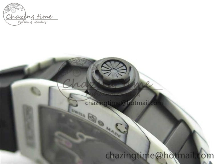 RM052-01 Tourbillon PVD White Bezel JBF Best Edition Skeleton Dial on Black Rubber Strap