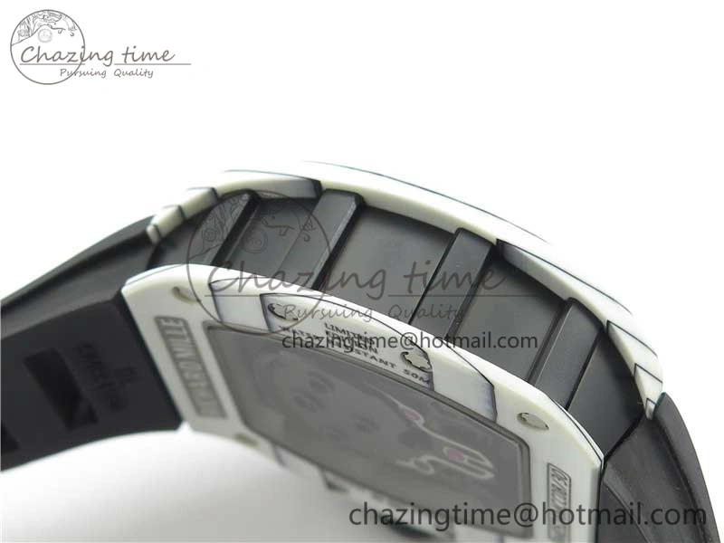 RM052-01 Tourbillon PVD White Bezel JBF Best Edition Skeleton Dial on Black Rubber Strap