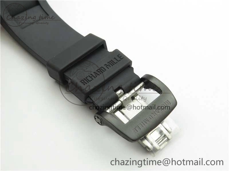 RM052-01 Tourbillon PVD White Bezel JBF Best Edition Skeleton Dial on Black Rubber Strap