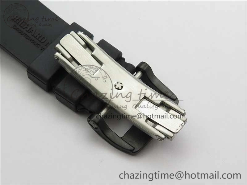 RM052-01 Tourbillon PVD White Bezel JBF Best Edition Skeleton Dial on Black Rubber Strap
