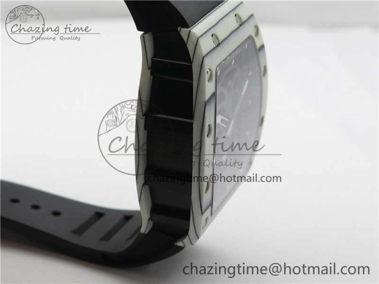 RM052-01 Tourbillon PVD White Bezel JBF Best Edition Skeleton Dial on Black Rubber Strap