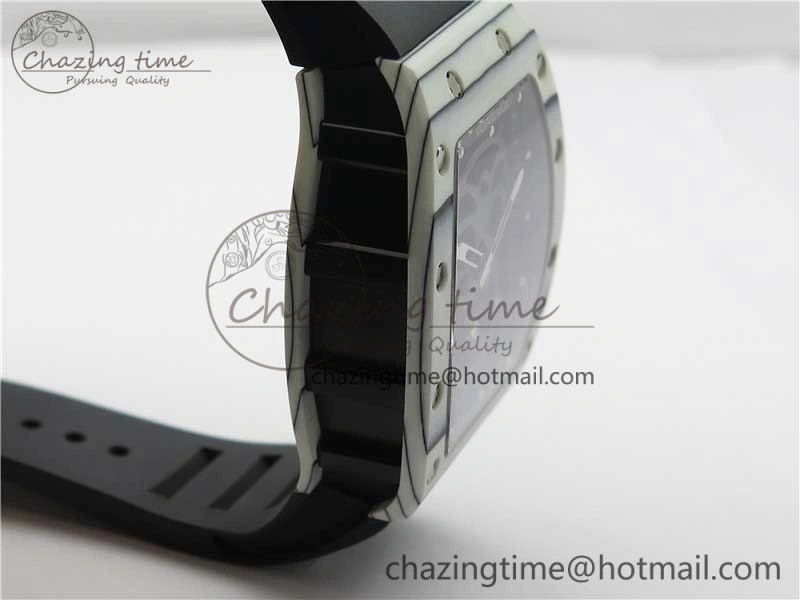 RM052-01 Tourbillon PVD White Bezel JBF Best Edition Skeleton Dial on Black Rubber Strap
