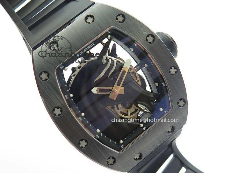 RM052-2 Black Ceramic Horse Dial On Black Rubber Strap MIYOTA8215 KVF