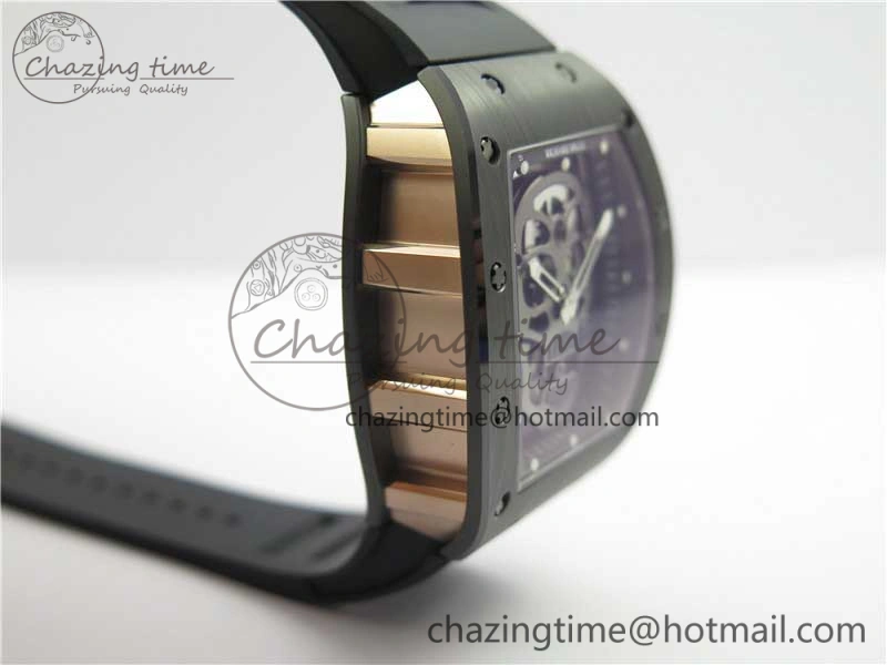RM052 Skull Black Ceramic ZF 1:1 Best Edition PVD Skeleton Dial on Black Rubber Strap NH05A