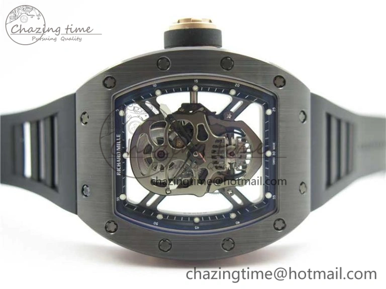 RM052 Skull Black Ceramic ZF 1:1 Best Edition PVD Skeleton Dial on Black Rubber Strap NH05A