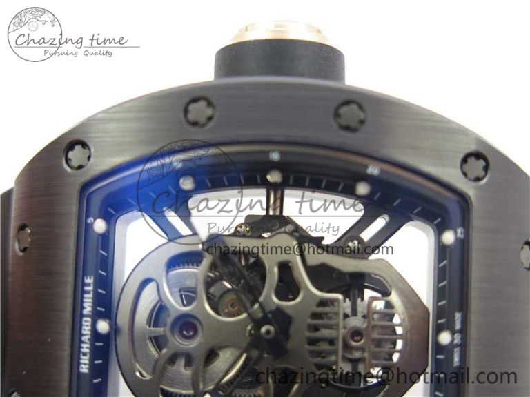 RM052 Skull Black Ceramic ZF 1:1 Best Edition PVD Skeleton Dial on Black Rubber Strap NH05A
