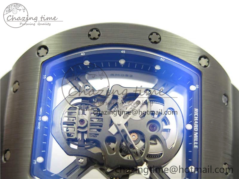 RM052 Skull Black Ceramic ZF 1:1 Best Edition PVD Skeleton Dial on Black Rubber Strap NH05A
