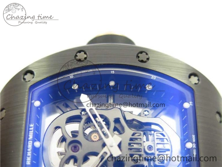 RM052 Skull Black Ceramic ZF 1:1 Best Edition PVD Skeleton Dial on Black Rubber Strap NH05A
