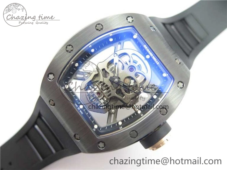 RM052 Skull Black Ceramic ZF 1:1 Best Edition PVD Skeleton Dial on Black Rubber Strap NH05A