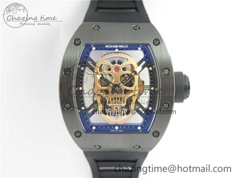 RM052 Skull Black Ceramic ZF 1:1 Best Edition RG Skeleton Dial on Black Rubber Strap NH05A