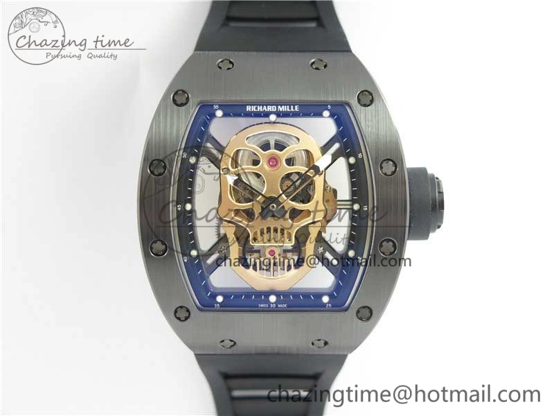 RM052 Skull Black Ceramic ZF 1:1 Best Edition RG Skeleton Dial on Black Rubber Strap NH05A