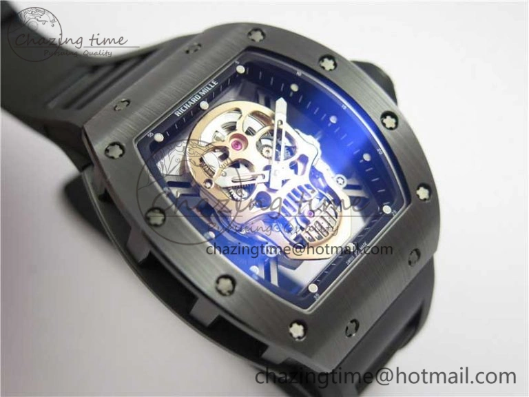 RM052 Skull Black Ceramic ZF 1:1 Best Edition RG Skeleton Dial on Black Rubber Strap NH05A