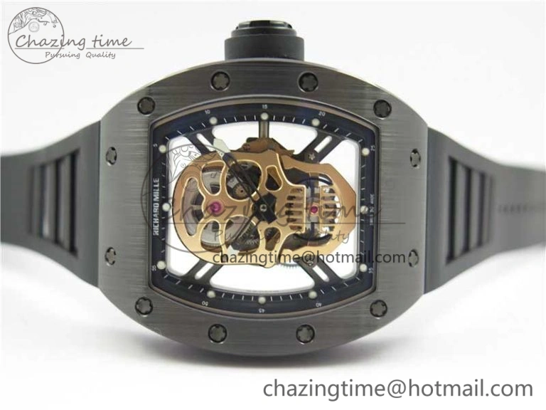 RM052 Skull Black Ceramic ZF 1:1 Best Edition RG Skeleton Dial on Black Rubber Strap NH05A