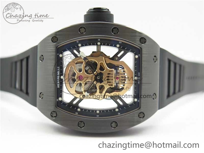 RM052 Skull Black Ceramic ZF 1:1 Best Edition RG Skeleton Dial on Black Rubber Strap NH05A