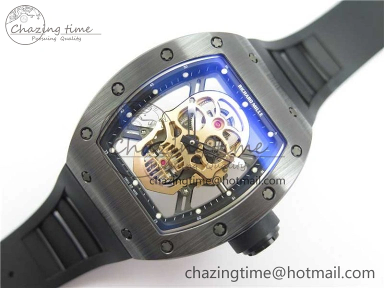 RM052 Skull Black Ceramic ZF 1:1 Best Edition RG Skeleton Dial on Black Rubber Strap NH05A