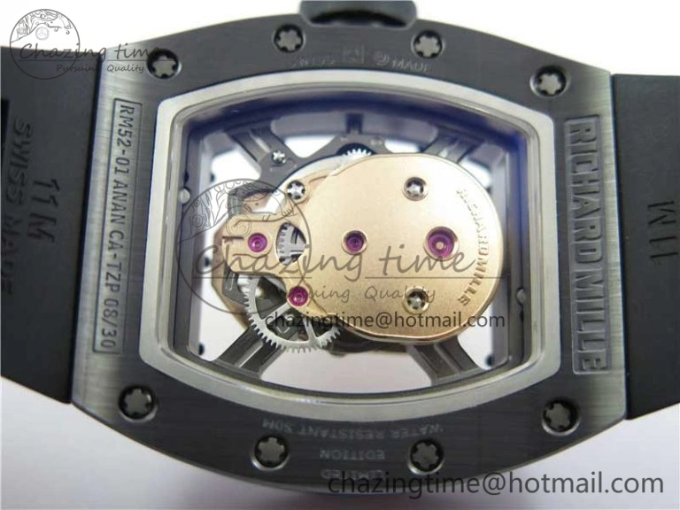 RM052 Skull Black Ceramic ZF 1:1 Best Edition RG Skeleton Dial on Black Rubber Strap NH05A