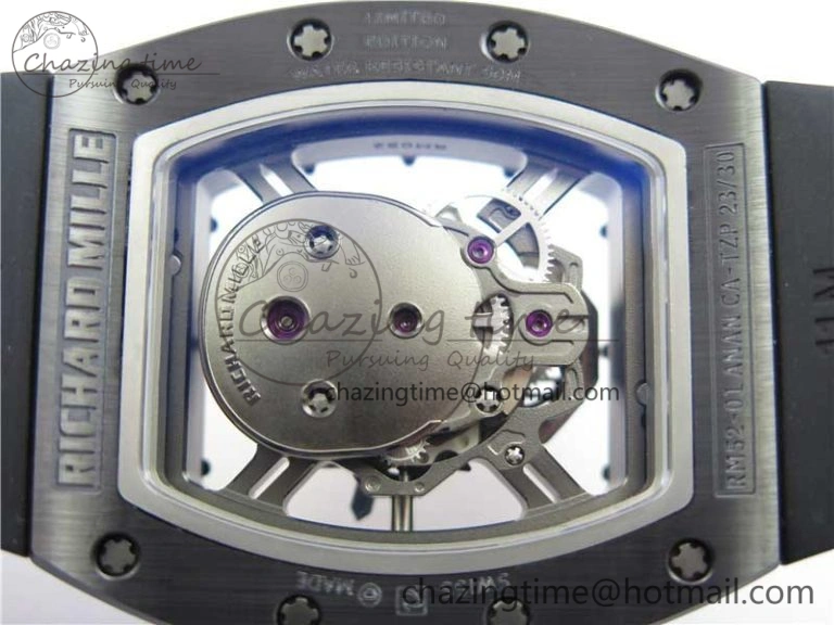 RM052 Skull Black Ceramic ZF 1:1 Best Edition RG Skeleton Dial on Black Rubber Strap NH05A