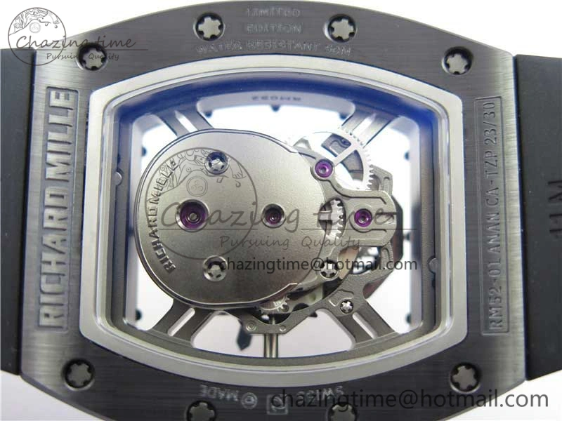 RM052 Skull Black Ceramic ZF 1:1 Best Edition RG Skeleton Dial on Black Rubber Strap NH05A