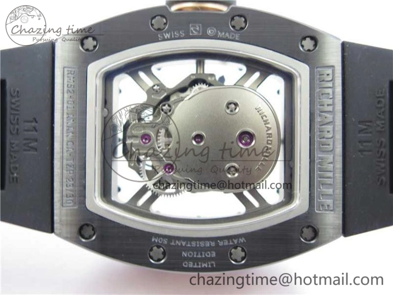 RM052 Skull Black Ceramic ZF 1:1 Best Edition RG Skeleton Dial on Black Rubber Strap NH05A