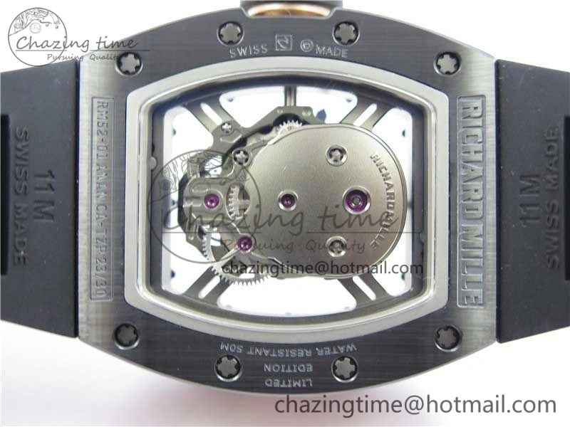 RM052 Skull Black Ceramic ZF 1:1 Best Edition RG Skeleton Dial on Black Rubber Strap NH05A