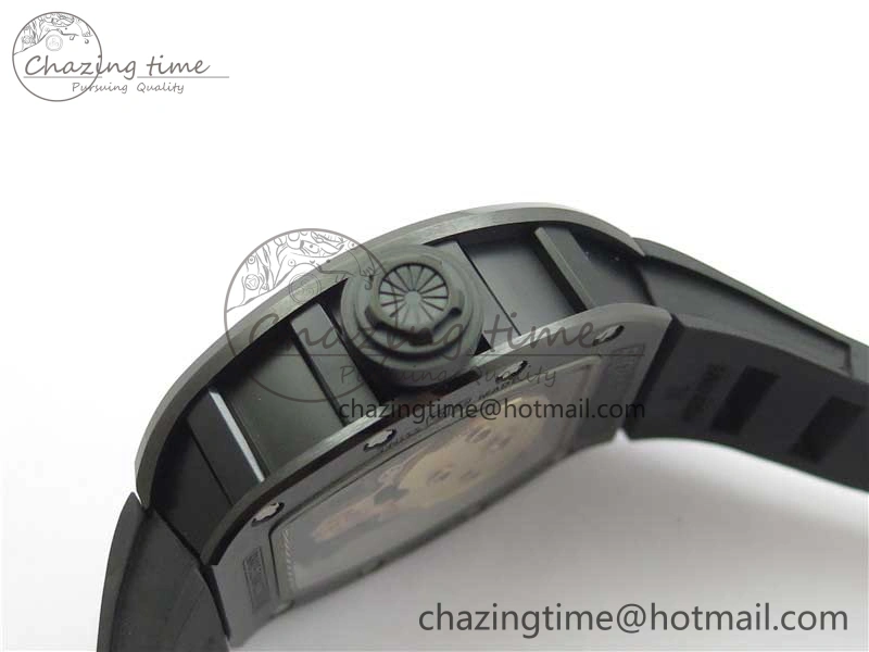 RM052 Skull Brushed Black Ceramic Real Tourbillon JBF 1:1 Best Edition RG Skull Dial on Black Rubber Strap