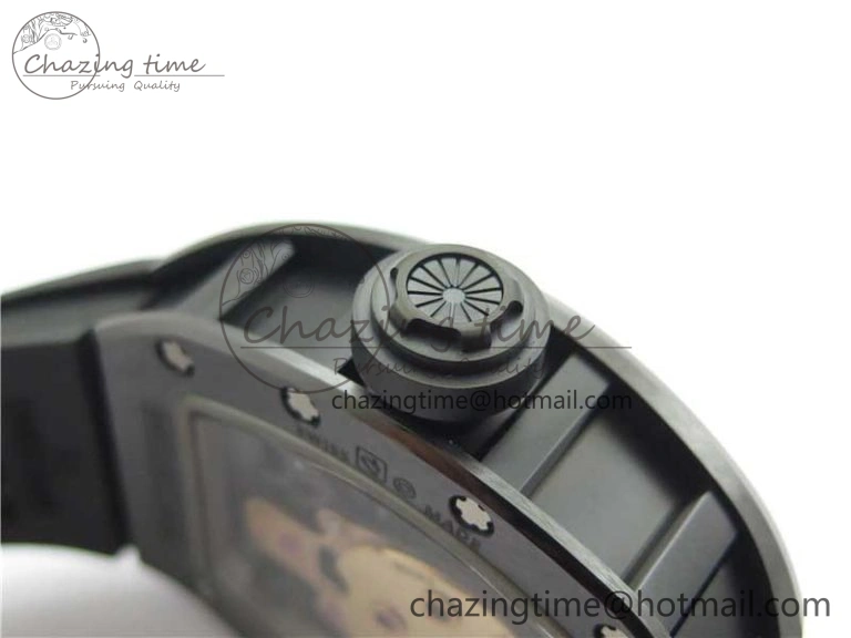 RM052 Skull Brushed Black Ceramic Real Tourbillon JBF 1:1 Best Edition RG Skull Dial on Black Rubber Strap