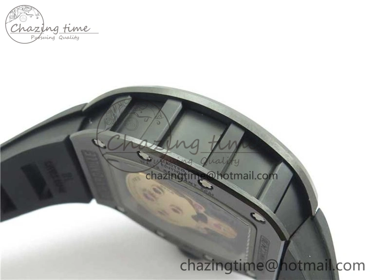 RM052 Skull Brushed Black Ceramic Real Tourbillon JBF 1:1 Best Edition RG Skull Dial on Black Rubber Strap