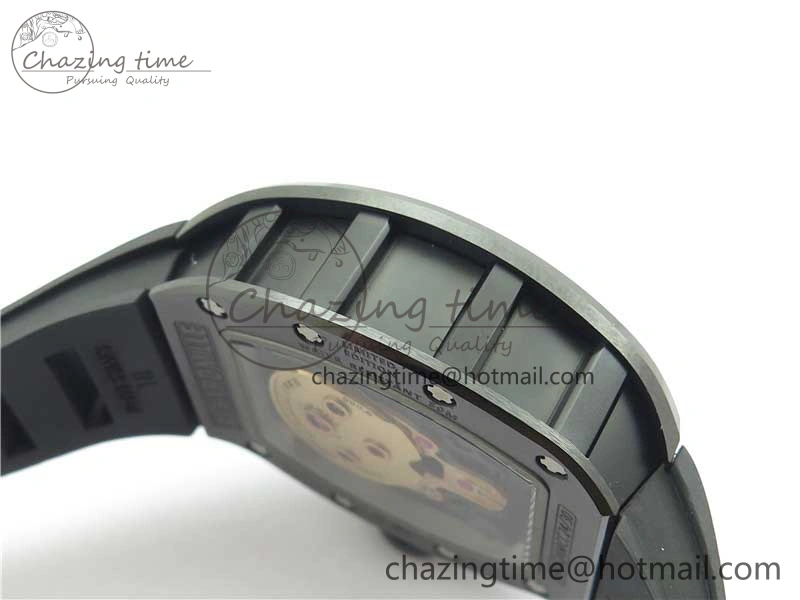 RM052 Skull Brushed Black Ceramic Real Tourbillon JBF 1:1 Best Edition RG Skull Dial on Black Rubber Strap