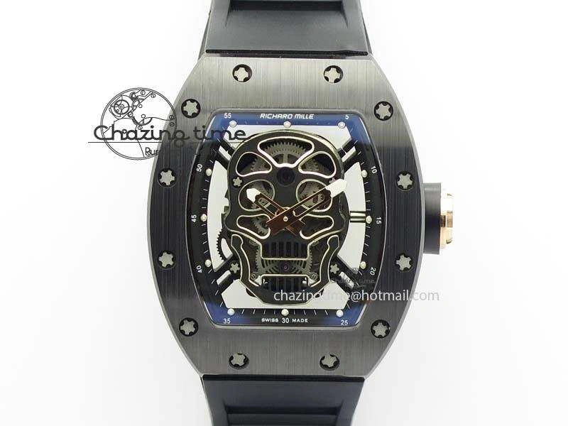 RM052 Skull Ceramic Black Inner Bezel Skeleton Dial On Black Rubber Strap MIYOTA8215 KVF