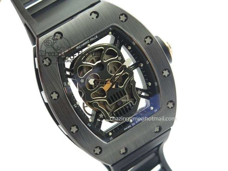 RM052 Skull Ceramic Black Inner Bezel Skeleton Dial On Black Rubber Strap MIYOTA8215 KVF