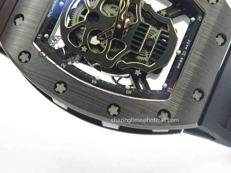 RM052 Skull Ceramic Black Inner Bezel Skeleton Dial On Black Rubber Strap MIYOTA8215 KVF
