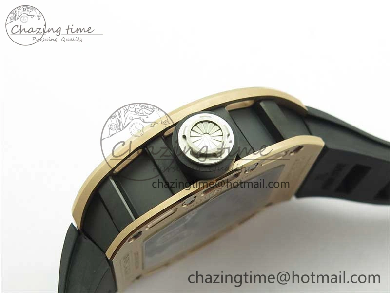 RM052 Skull RG Real Tourbillon JBF 1:1 Best Edition Black Skull Dial on Black Rubber Strap