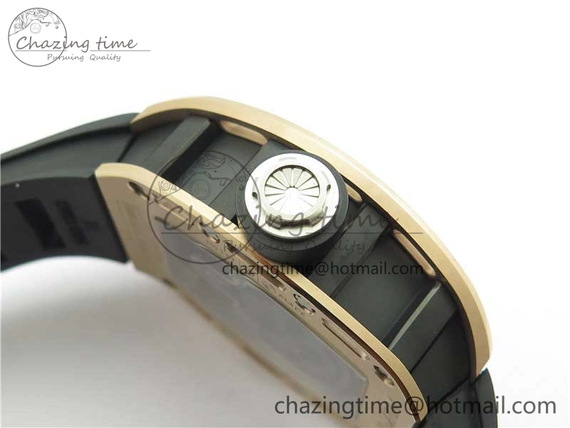 RM052 Skull RG Real Tourbillon JBF 1:1 Best Edition Black Skull Dial on Black Rubber Strap