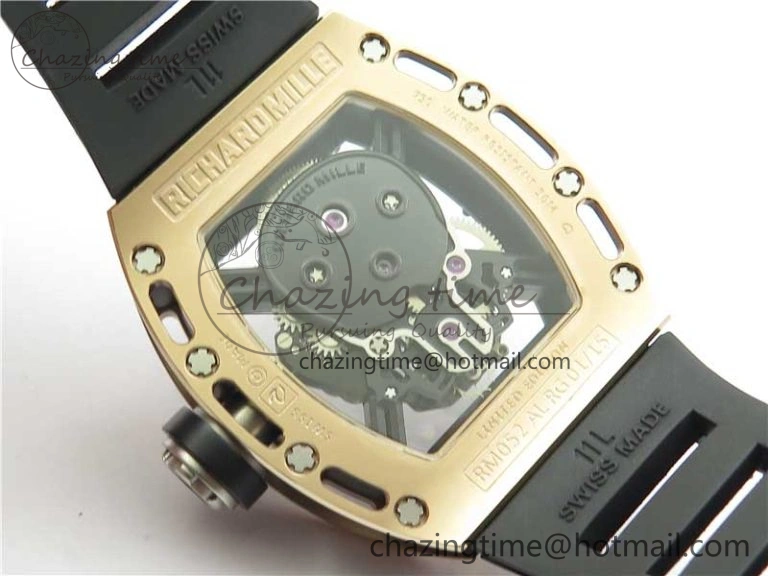 RM052 Skull RG Real Tourbillon JBF 1:1 Best Edition Black Skull Dial on Black Rubber Strap